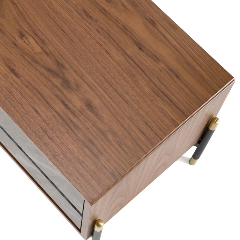 Sisemore Mid-Century Walnut & Grey Nightstand