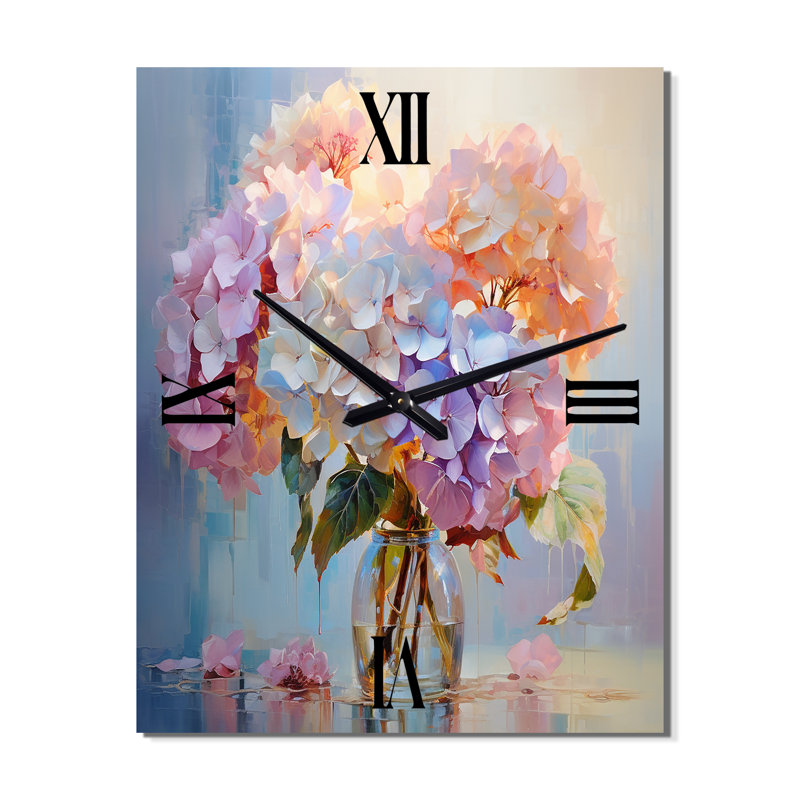 Délicat bouquet d'hortensias tendres pastel III - Horloges murales hydrangées, Grand