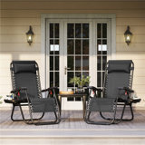 26in Outdoor Zero Gravity Chair with Cupholder and Pillow