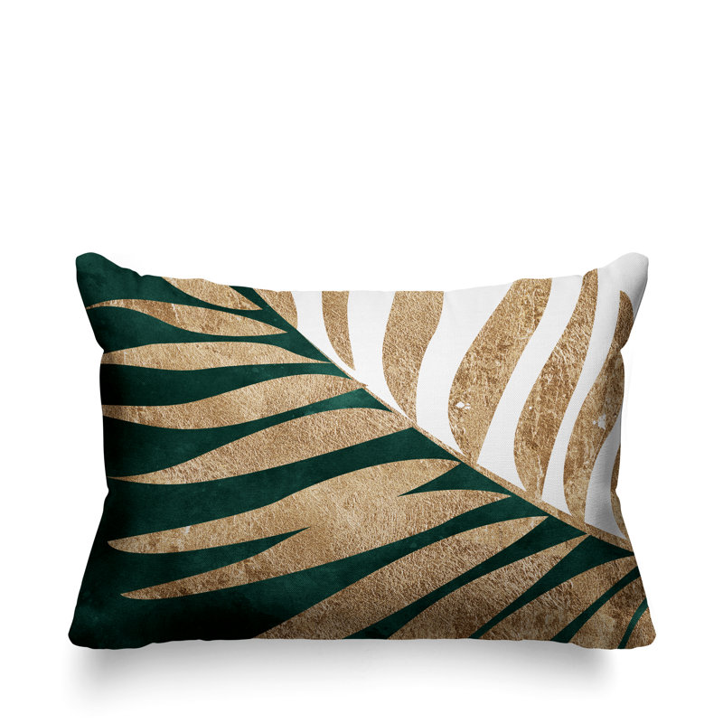 Coussin lombaire intérieur / extérieur Pom Fern, Émeraude / or / blanc
