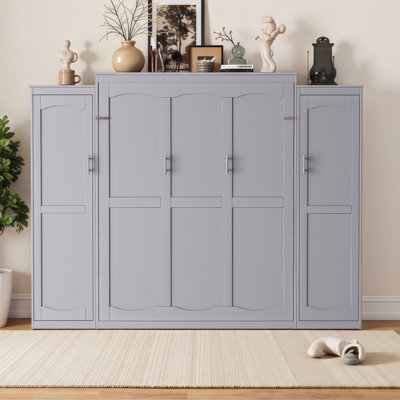 Lit escamotable double / grand encombrant avec armoire intégrée et tablettes de rangement - Lit plateforme pliable multifonctionnel pour les petits espaces et les chambres d'amis