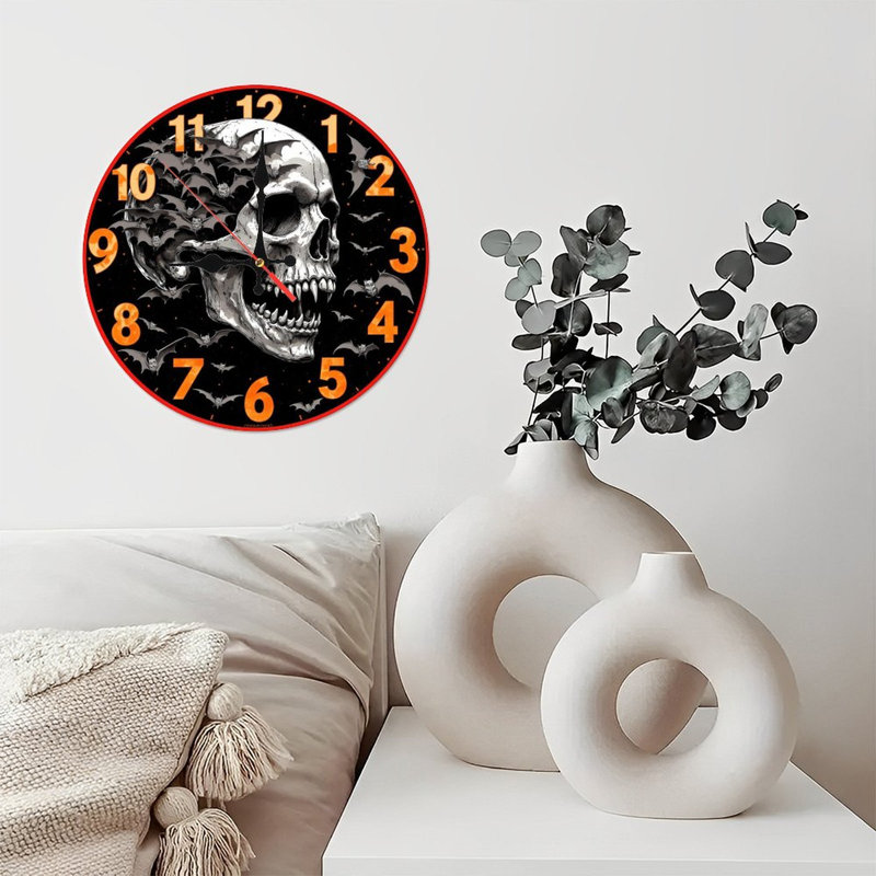 Crâne, horloge, chauves-souris, vol