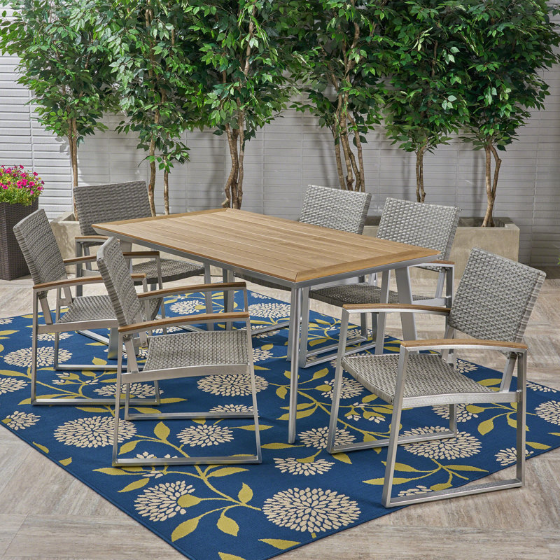 Scates 6 - Person Wicker Patio Dining Set with Rectangular Table