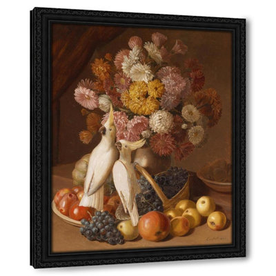 Blumenstillleben mit FrÃ¼chten und Nymphensittichen (1842)