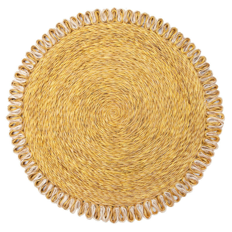 Amaretto Abaca Round Placemat, Mustard/Natural