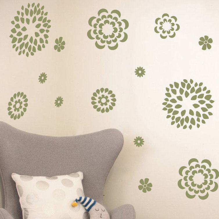 Plants & Flowers Non-Wall Damaging Wall Decal, 38" H x 48" W x 0.01" D, Olive