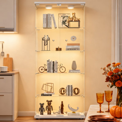 Jabdiel 5-Shelf Tempered Glass Display Cabinet with LED Light,  and 2 Doors by Ebern Designs
