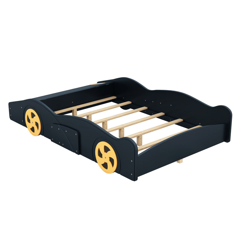 Race Car Bed With Storage And Quality Materials Black+Yellow Platform Appeal Convenient, Full, Black