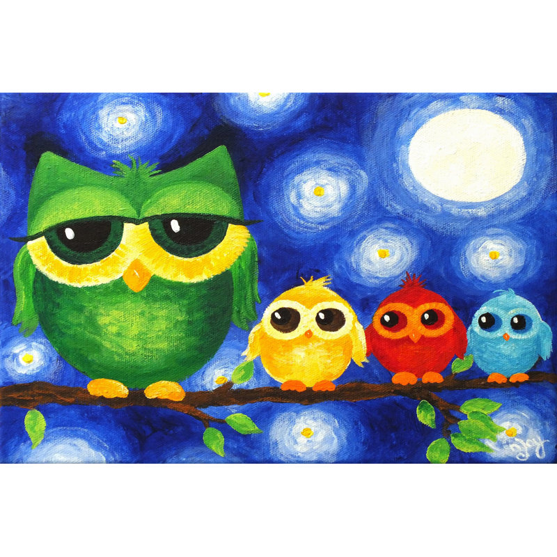 « owls coloré » par nicola joyner, reproduction d’art sur toile, H 40 po x l 60 po x P 1,5 po
