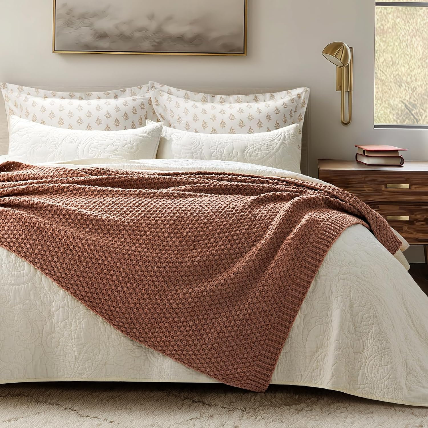 Chunky Chenille Weighted Throw Blanket, 60" L x 50" W, Terracotta Clay
