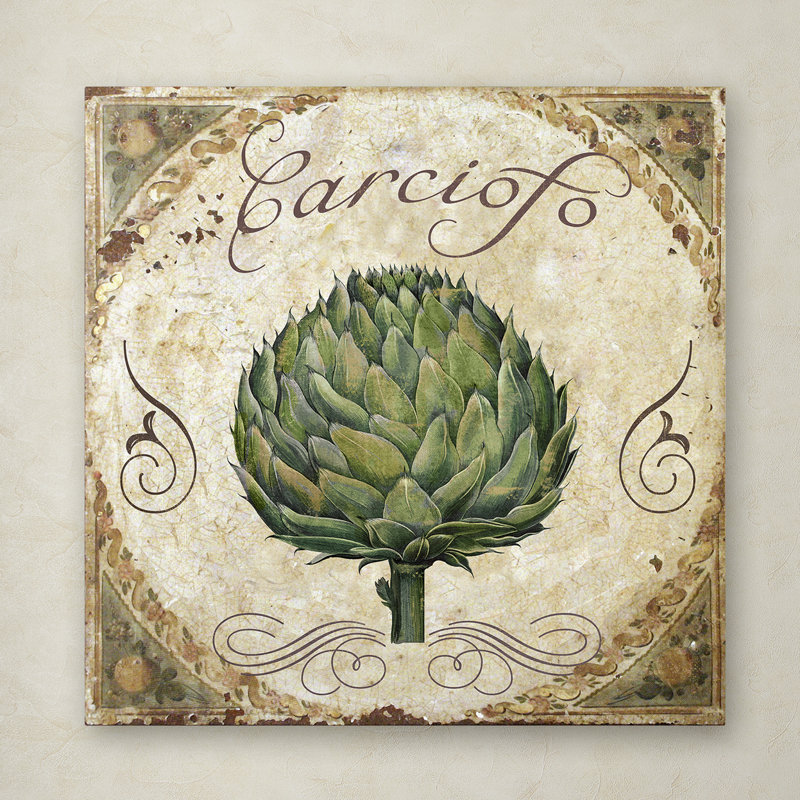 Mangia III Green Artichoke Canvas Art with Beige Frame
