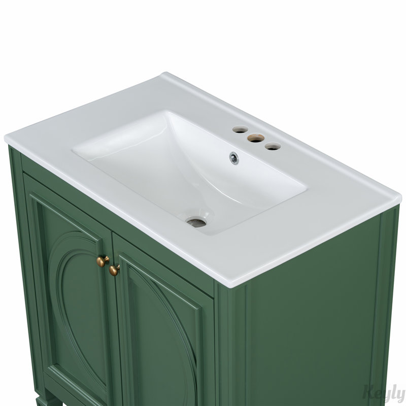 Meuble-lavabo de style rétro 30 po avec lavabo, Vert