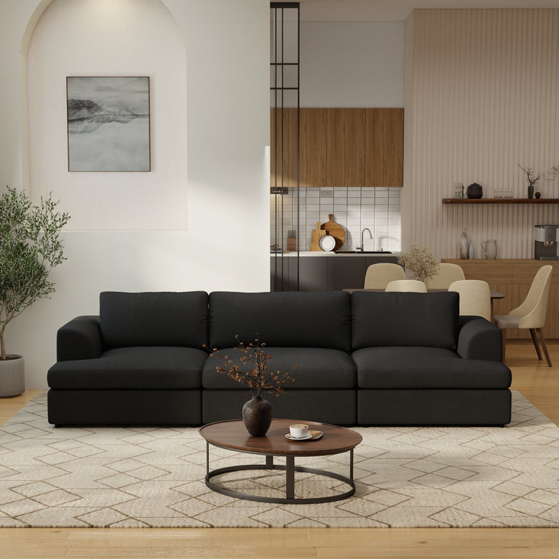 Canapé modulaire rembourré 3 pièces Boucle, Black 
