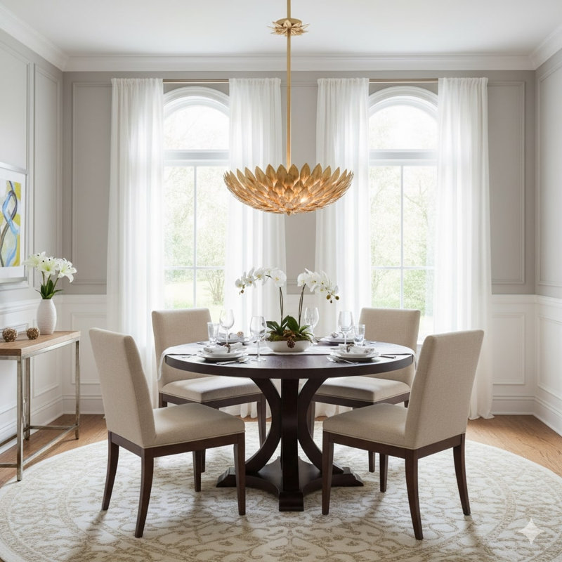 Eclectic 5 Light Gold Leaf Chandelier, 20" H x 20" W x 20" D, Gold