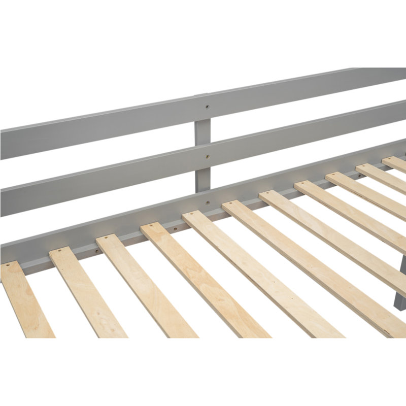Lit mezzanine bas en bois avec échelle, Gris, Lit simple
