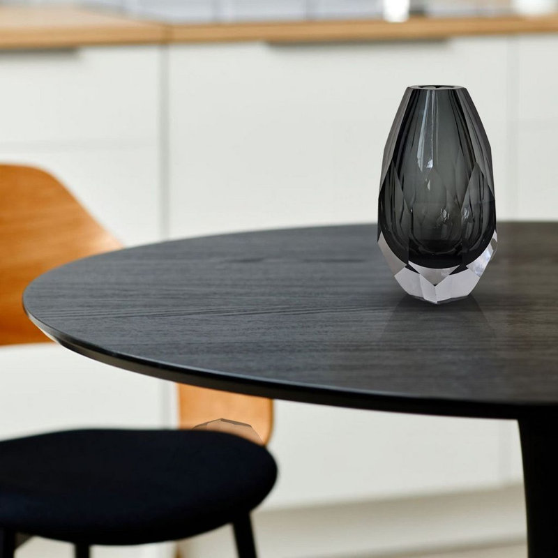 Ava Art Deco Cut Glass Table Vase with Faceted Geometric Design, 11-Inch Decorative Accent Vase, Gray, Gray, 11"