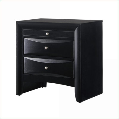 Contemporary 2-Drawer Black Nightstand with Jewelry Tray Solid Wood