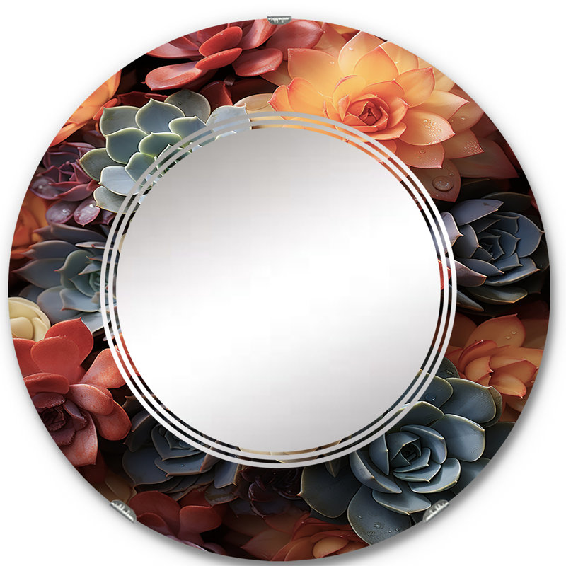 Guyencourt - Miroir mural floral rond, 24 po x 24 po