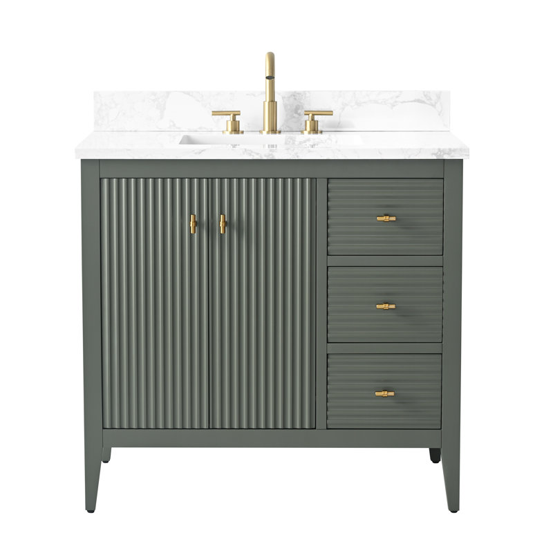 Laval 36" Single Sink Freestanding Bathroom Vanity with Engineered Marble Top, Golden Brushed, Linear Vintage Green