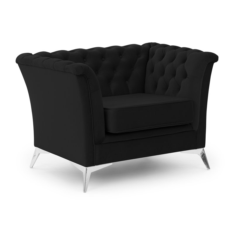Whitby Velvet Chesterfield Chair, Black, Chrome