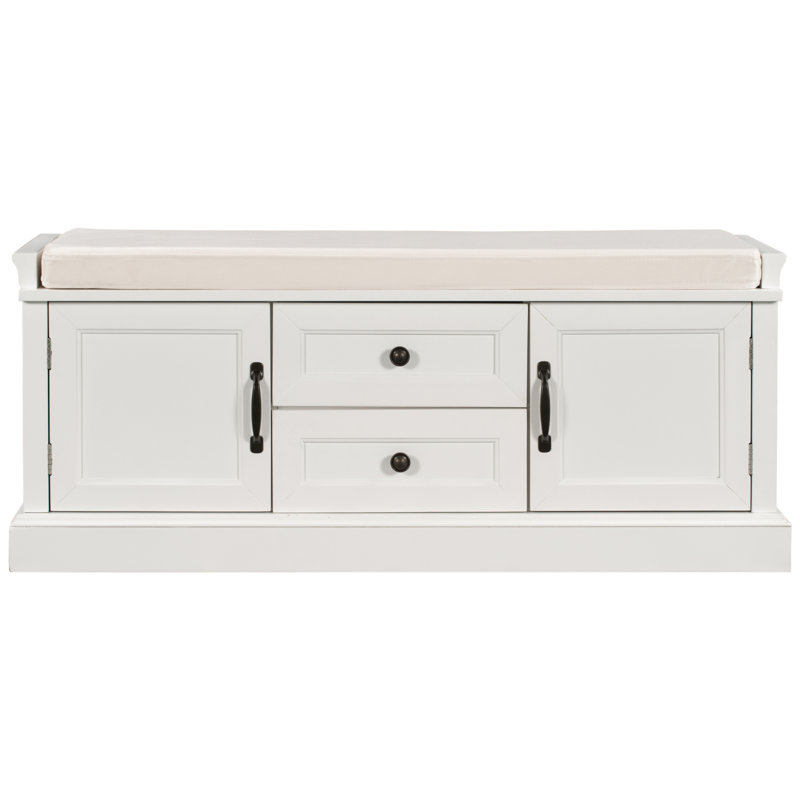 Banc de rangement avec 2 tiroirs et 2 armoires pour le vestibule, Blanc