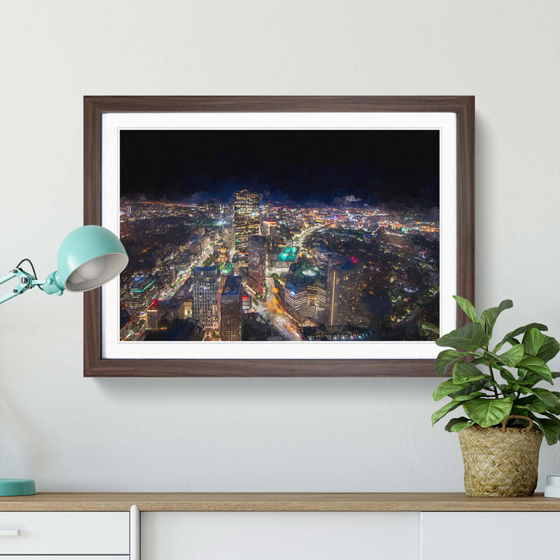Night in Boston Massachusetts in Abstract - Picture Frame Graphic Art Print, Walnut Framed, 48cm H x 65cm W x 2cm D