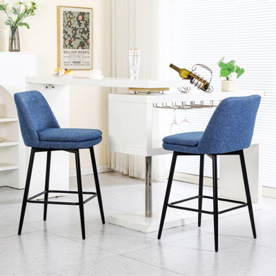 Set Of 2 Counter Height Stools, 360° Swivel Upholstered Barstools With Metal Legs For Kitchen Island And Pub