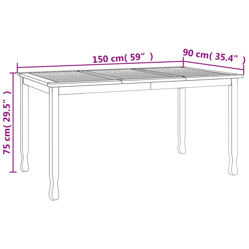 Hea Rectangular Teak Outdoor Dining Table, 35.4" W x 59.1" L x 29.5" H