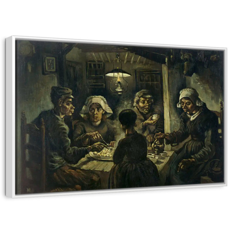 Les mangeurs de pommes de terre, 37 po x 25 po, Cadre flottant blanc