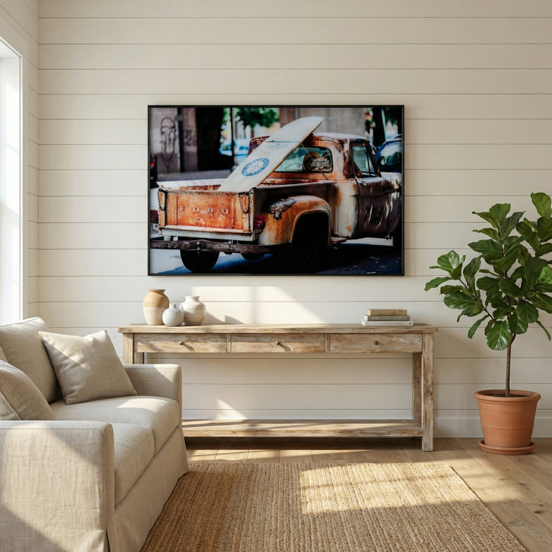 Surf's Up Rustic Coastal Framed Glass Art