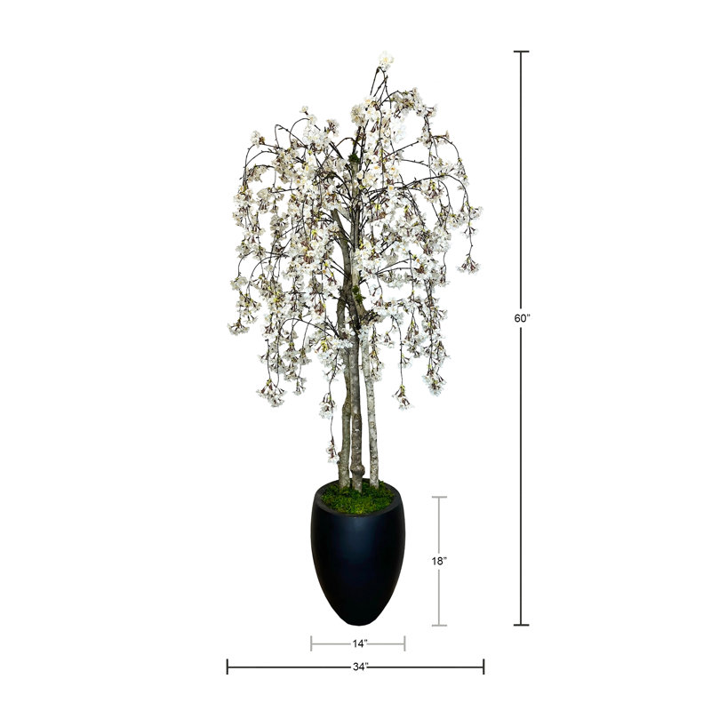 Faux Cherry Blossom Tree in Fiberstone Pot, 60"