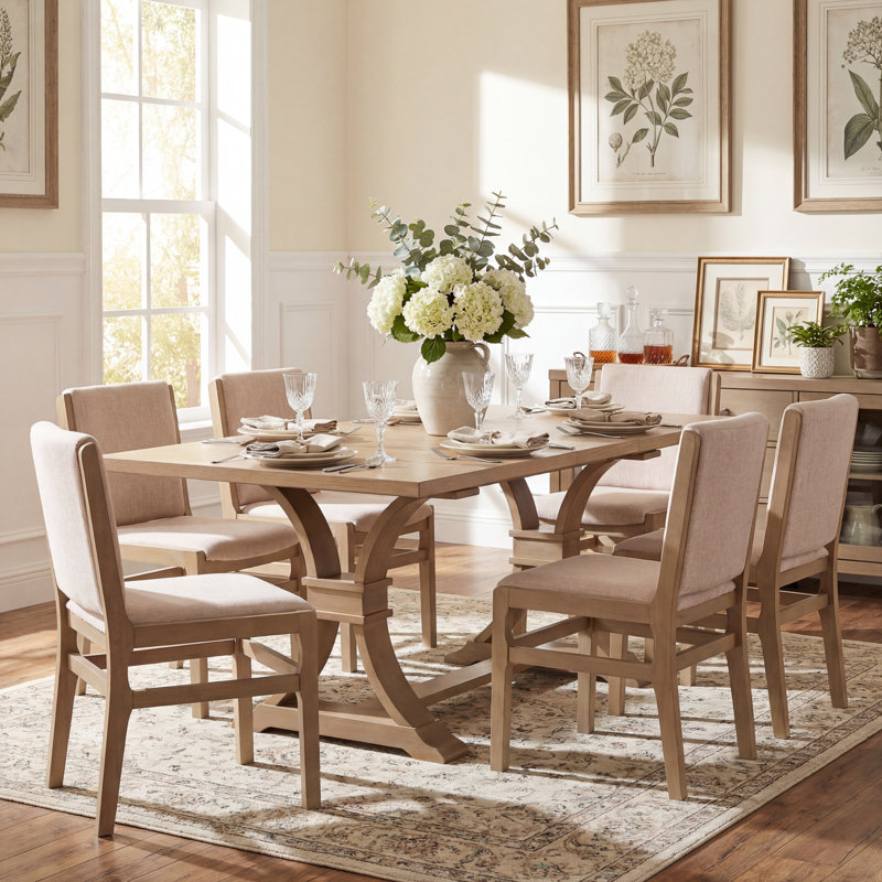 Alagie 7-Piece Expandable Rubberwood Dining Table Set With Upholstered Chairs