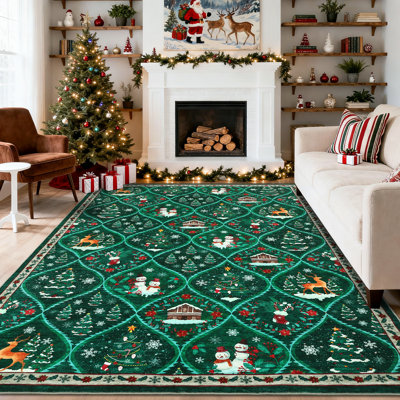 Tapis de chambre de Noël avec tapis antidérapant pour tapis de Noël avec envers antidérapant, tapis d'intérieur lavable à poils courts, tapis de Noël décoratifs sans perte de poils pour le bureau, la cuisine
