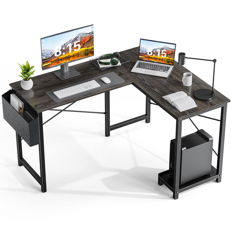 Bureau en L réversible de 50 po de large avec sac de rangement Hussan, Gris, Bois aggloméré
