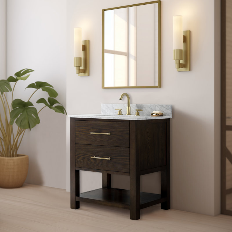 Ensemble de meuble-lavabo simple 30 po Keri, Chêne brun / laiton antique