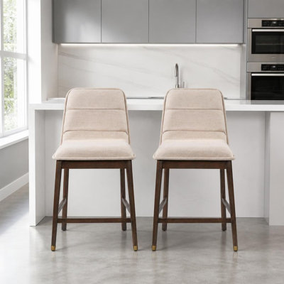 Indoor Mid-Century Armless Counter Height Bar Chairs Set of 2, Solid Rubber Wood Frame, Ergonomic Tufted Back with Lumbar Support