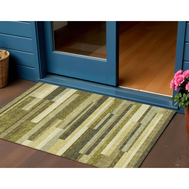 Tapis extérieur lavable rayé vert olive 3 pi x 5 pi