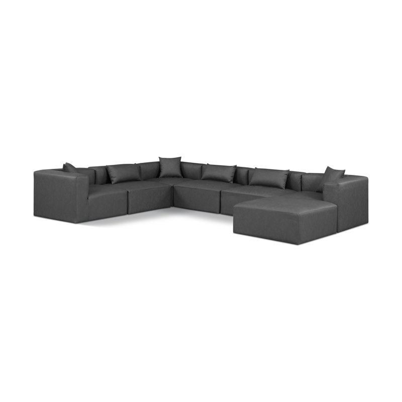 Ivion Upholstered U-Shaped Sectional Reversible, Charcoal Vegan Leather