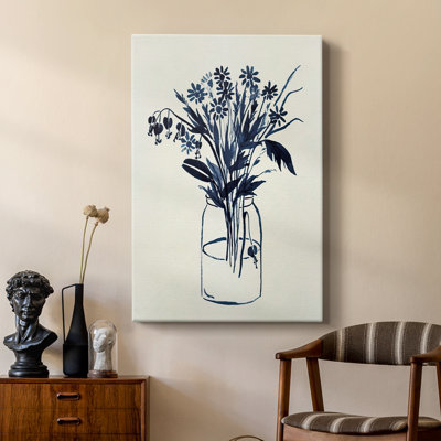 Indigo Floral Vase II -Custom Wrapped Gallery Cavas