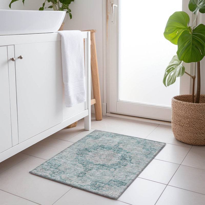 Tapis sarcelle intérieur / extérieur lavable à la machine Claudian ACN1238, Rectangle 1 pi 8 po x 2 pi 6 po