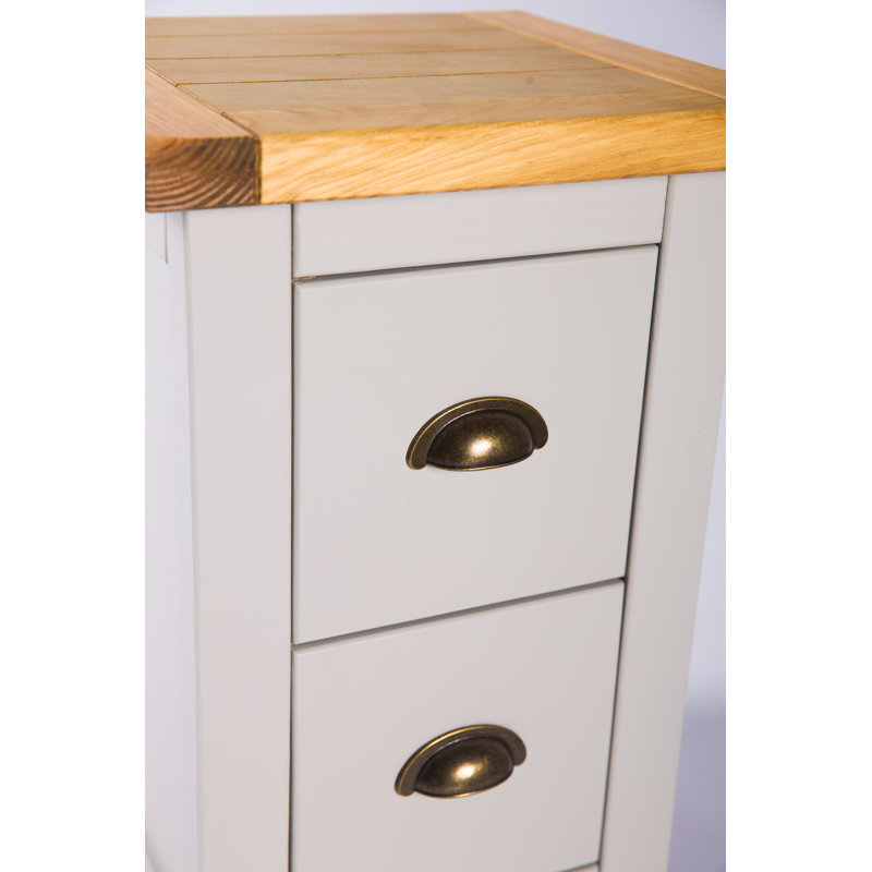 Pharsalia 35cm W Solid + Manufactured Wood Bedside Table, Light Grey, Brass Knob