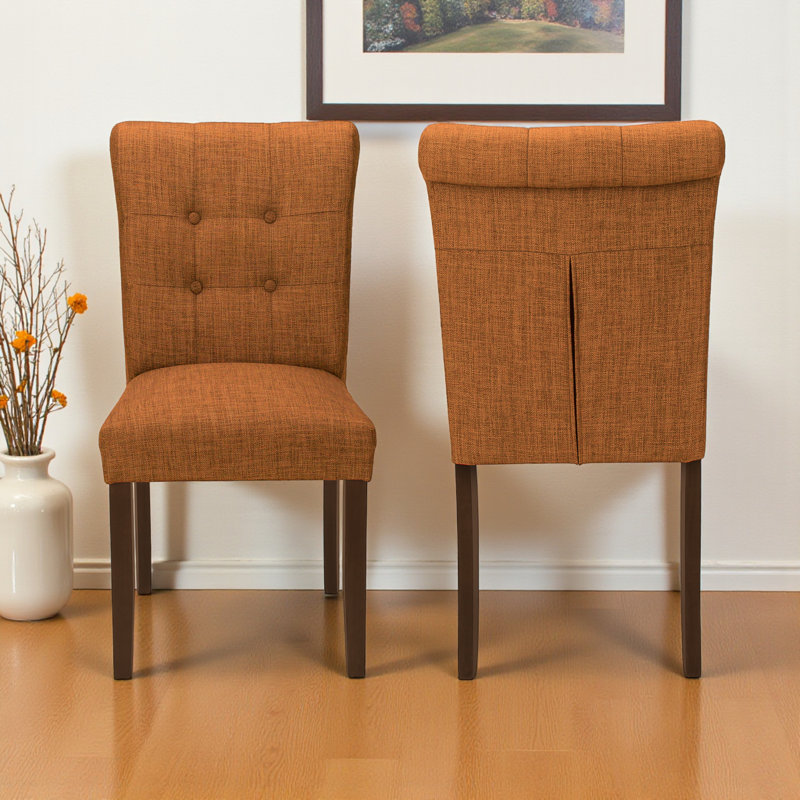 Jules Brown Wood Dining Chair Set with Orange Fabric Seat, 37.03'' H X 19.1'' W X 24.8'' D