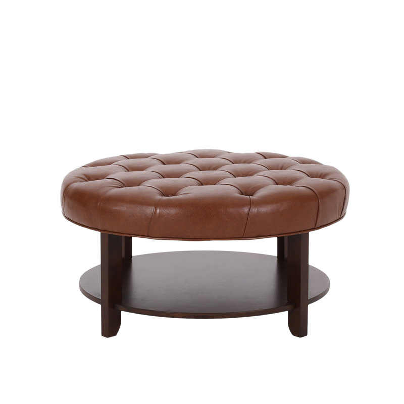 Brown - Faux Leather Upholstery, Open Shelf Storage, 32.01" X 16.84 Versatile Shelf, Round, 32" 17, Light Brown