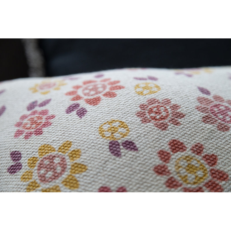 Floral Square Cushion Cover, Beige, orange and yellow