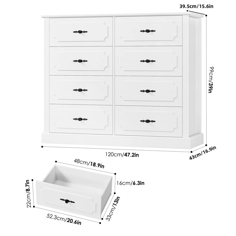 Argatha 8 - Drawer Double Dresser, Modern White