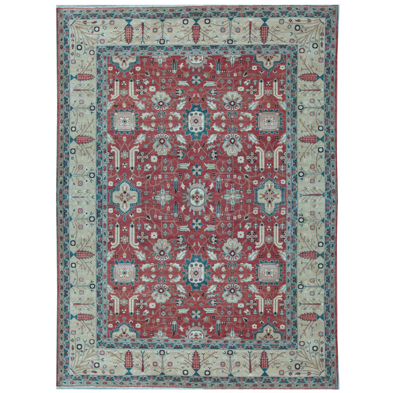 Tapis rouge et bleu noué à la main de haute qualité