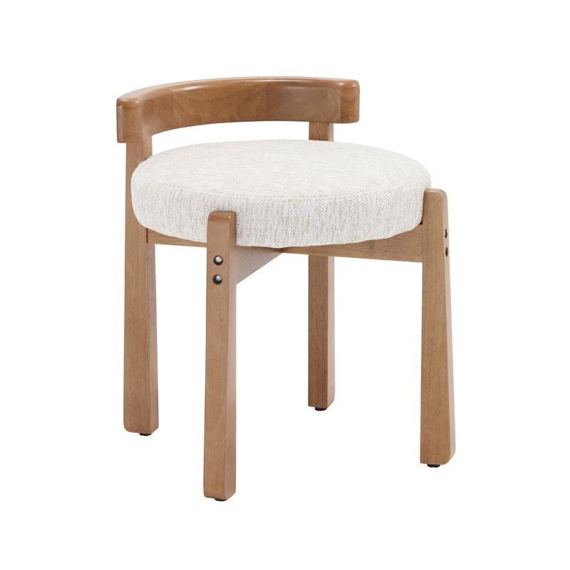 Upholstered Accent Stool With Low Back, Modern Vanity Chair For Bedroom/Living Room, Beige/Natural Chenille