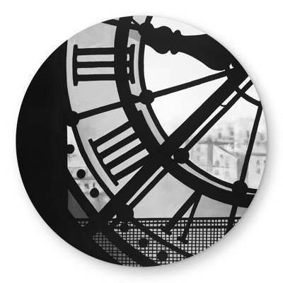 Clock at the Orsay Museum Rug - Gray Monochrome Outdoor Decor
