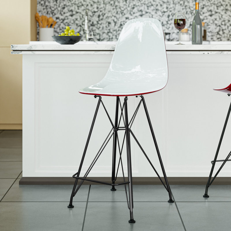 Bagimont Ergonomic Bar Stool with Curved Backrest, Scratch-Resistant Acrylic Seat & Steel Frame – Modern Counter-Height Chair for Kitchen or Dining