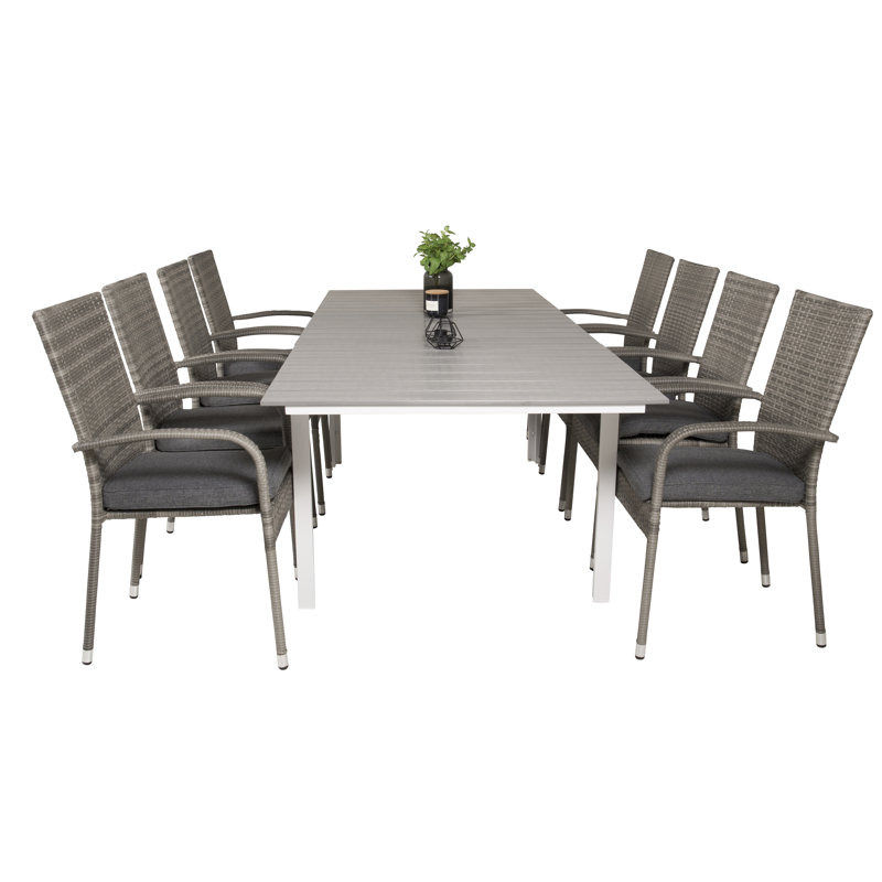 Faiyaz 8 - Person Patio Dining Set with Extendable Rectangular Table , Cushions Included, Brown/White